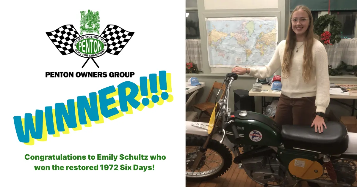Winner of restored 1972 Six Days Penton Motorcycle