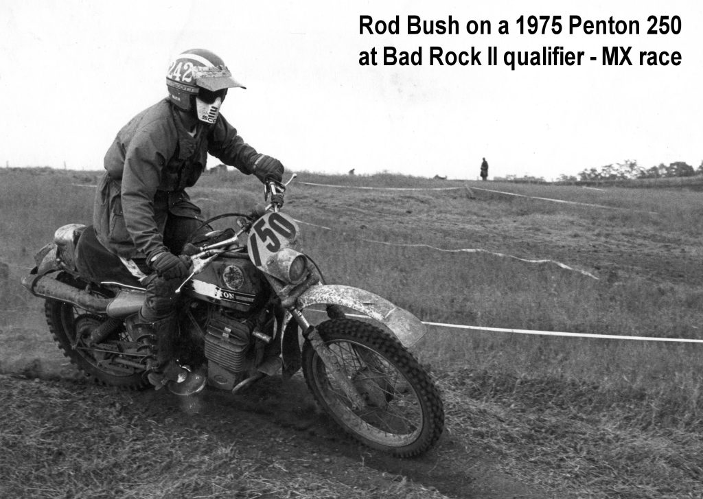 Motorcyclist on vintage bike racing off-road track