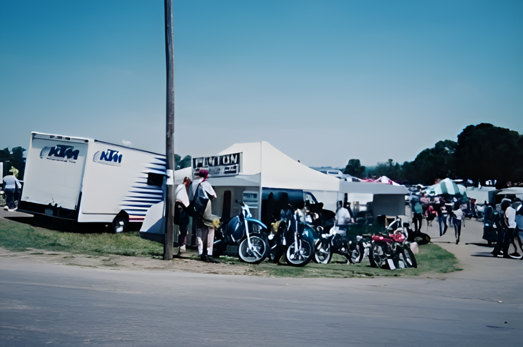 Outdoor motorcycle rally with tents and trailers