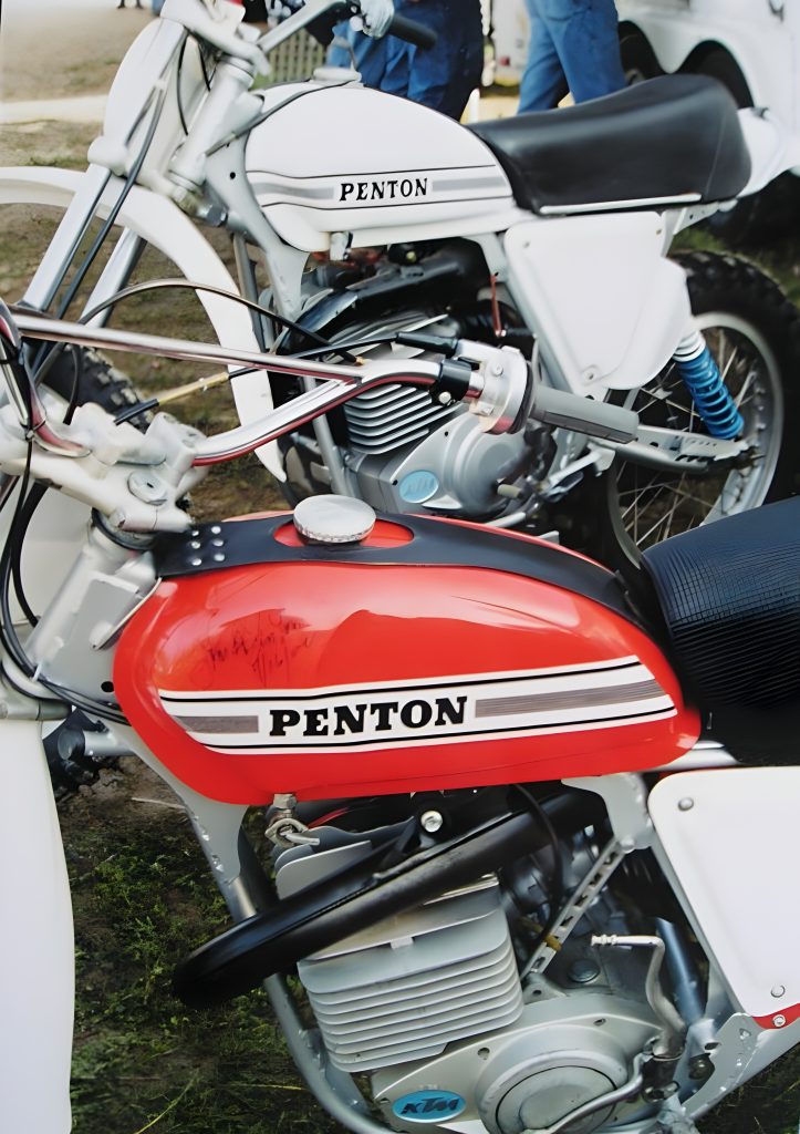 Vintage Penton motorcycles parked outdoors