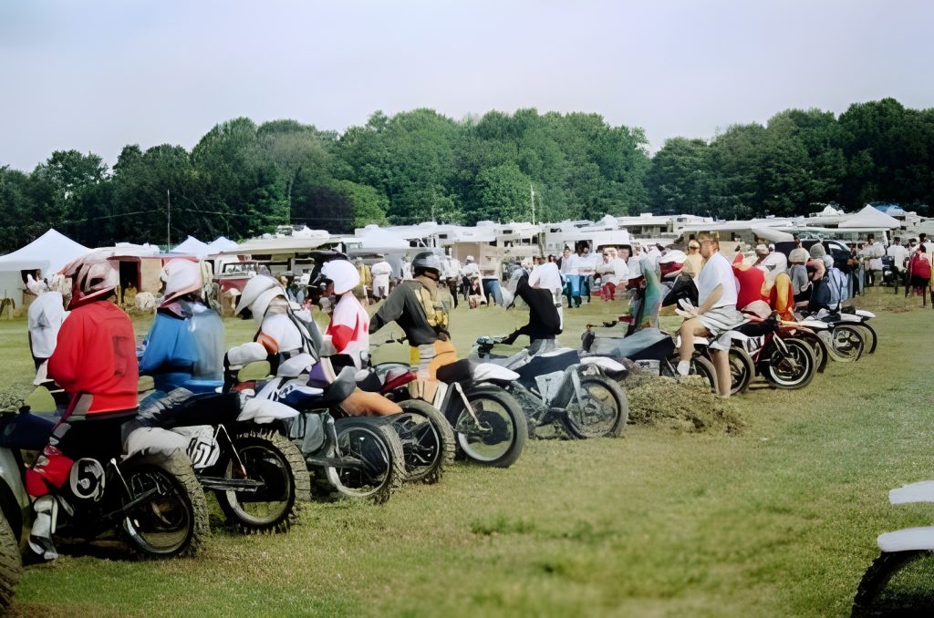 Motorcycle race with lined-up riders