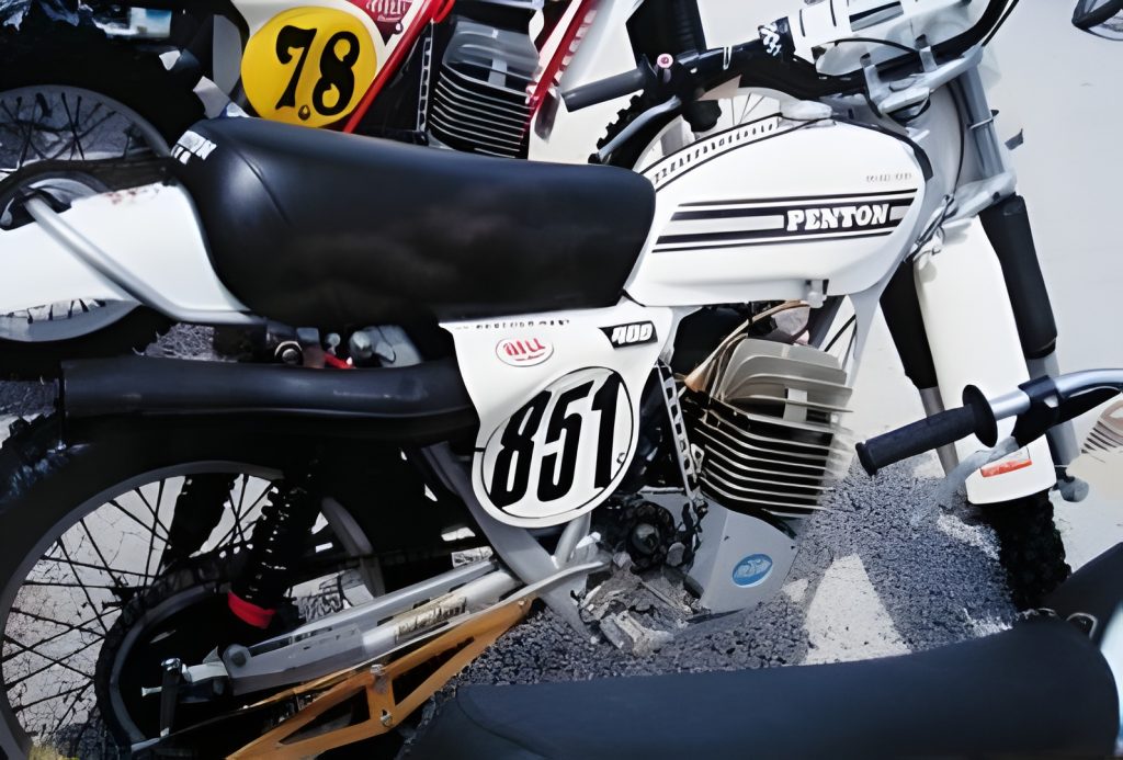 Vintage Penton motorcycle with racing number 851.