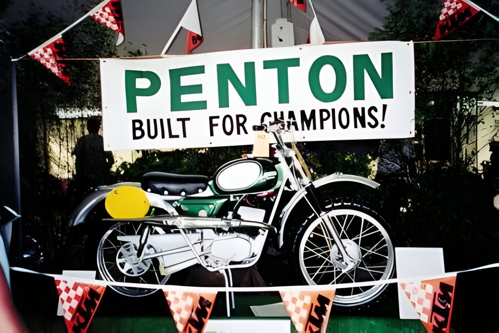 Penton motorcycle display with championship banner