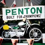 Penton motorcycle display with championship banner