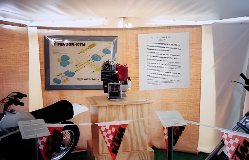 Motorcycle engine display at technology exhibition