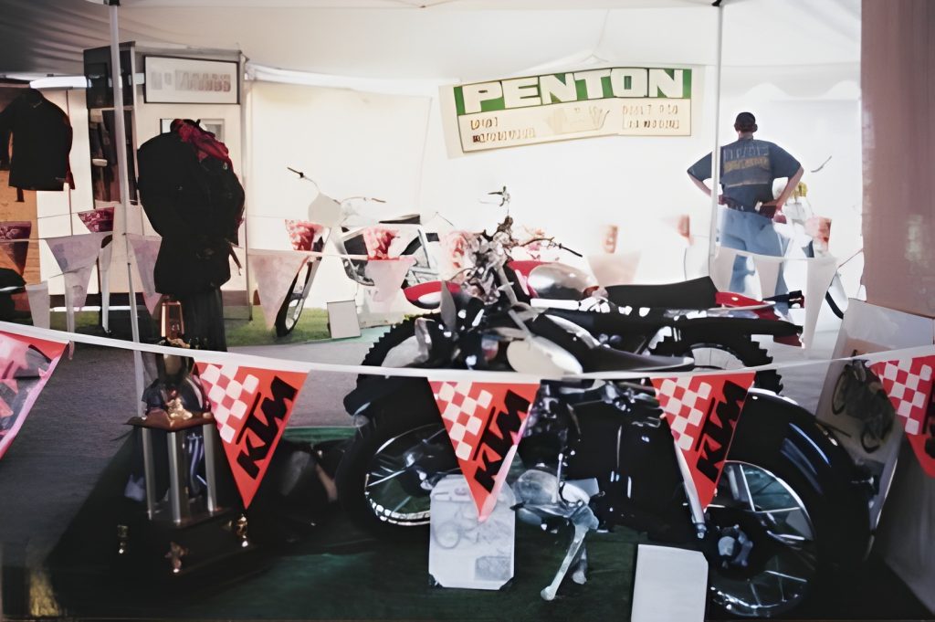Vintage motorcycles on display at Penton exhibit.
