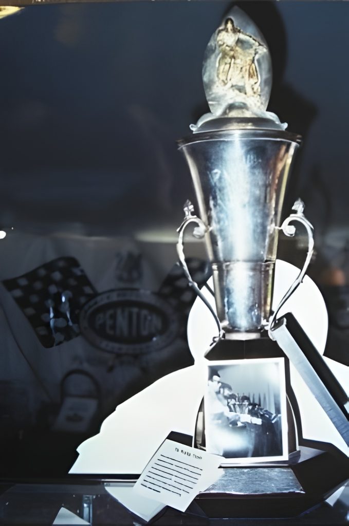 Vintage trophy with image and label in museum