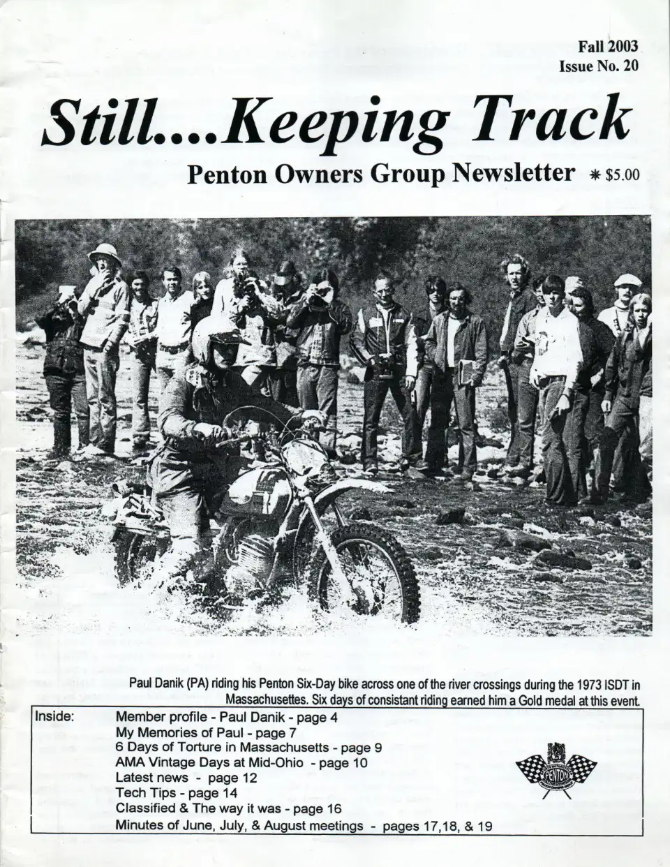 Penton newsletter cover with motorcycle riders, fall 2003.