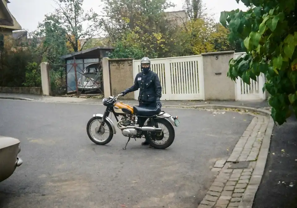 Motorcyclist on quiet suburban street