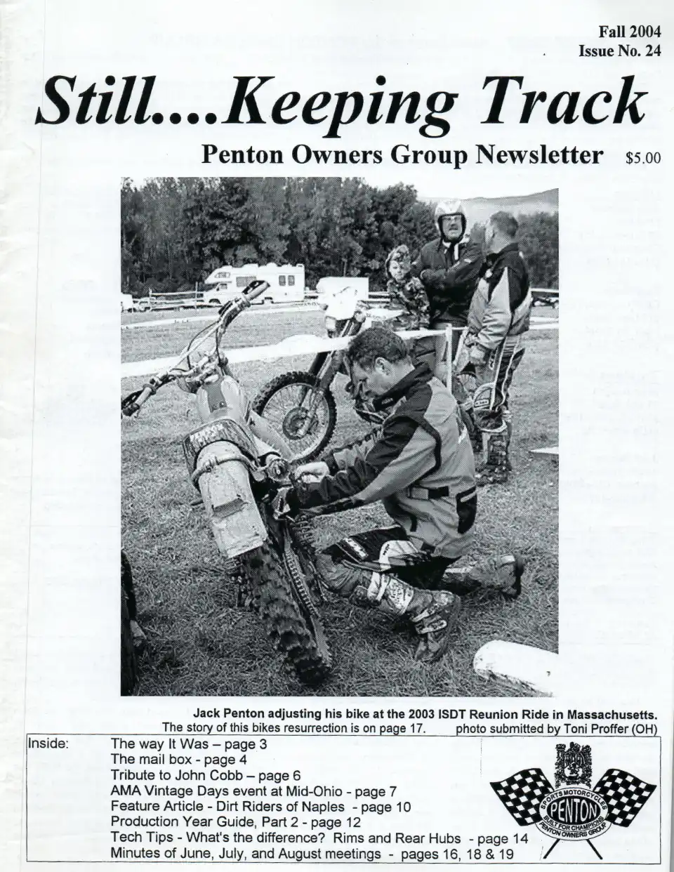 Penton newsletter cover, motorcycle event photograph.